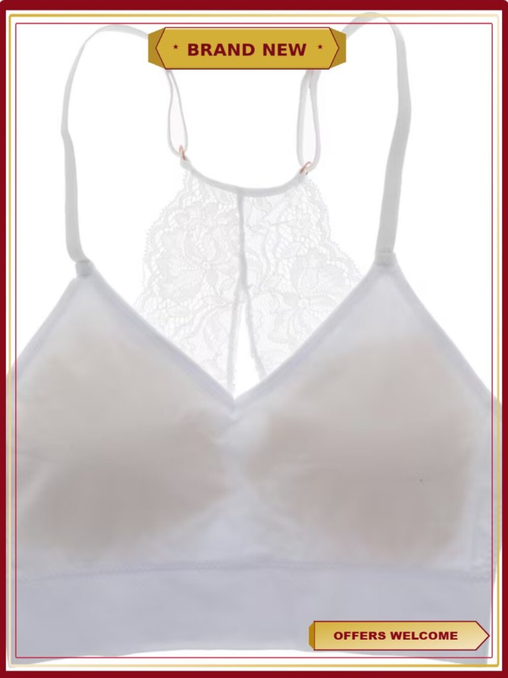 Lace Racerback Bralette 2 Pack with Removable Padding for Comfort - Picture 4 of 5